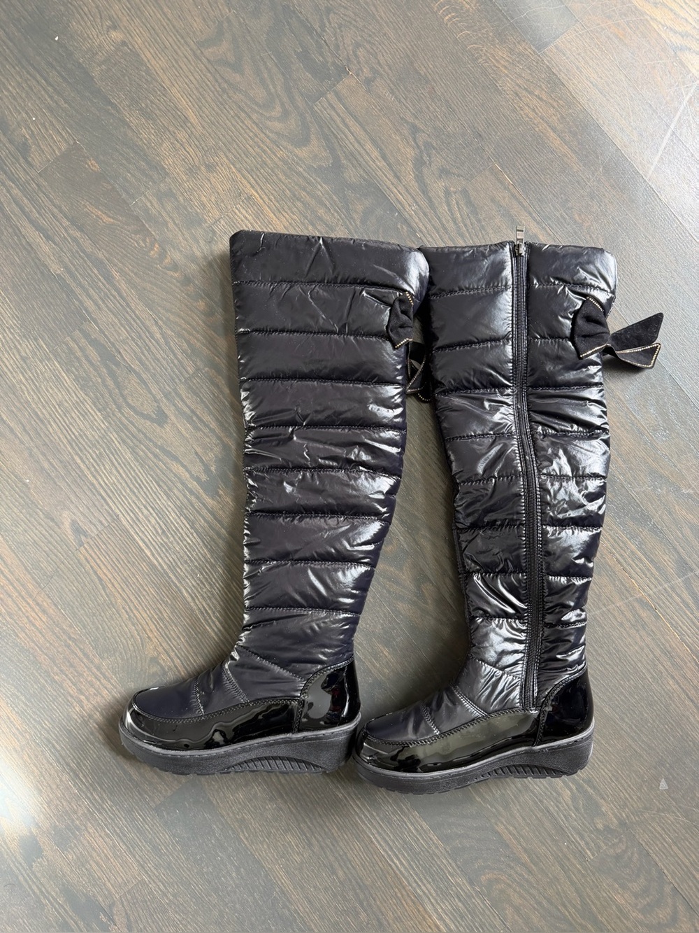 Black Quilted Knee-High Winter Boots